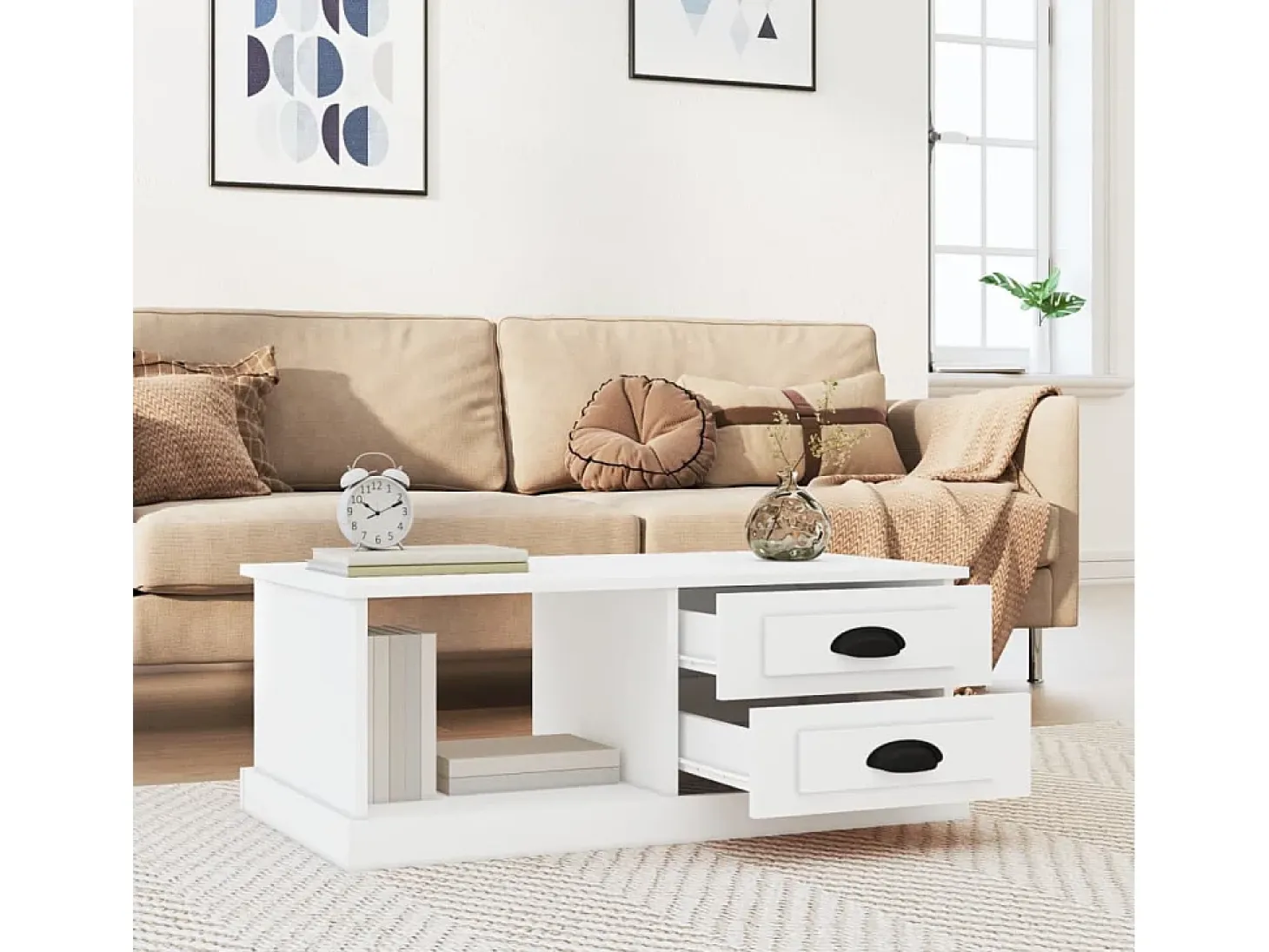 Mesa de centro madera contrachapada blanco 90x50x35 cm