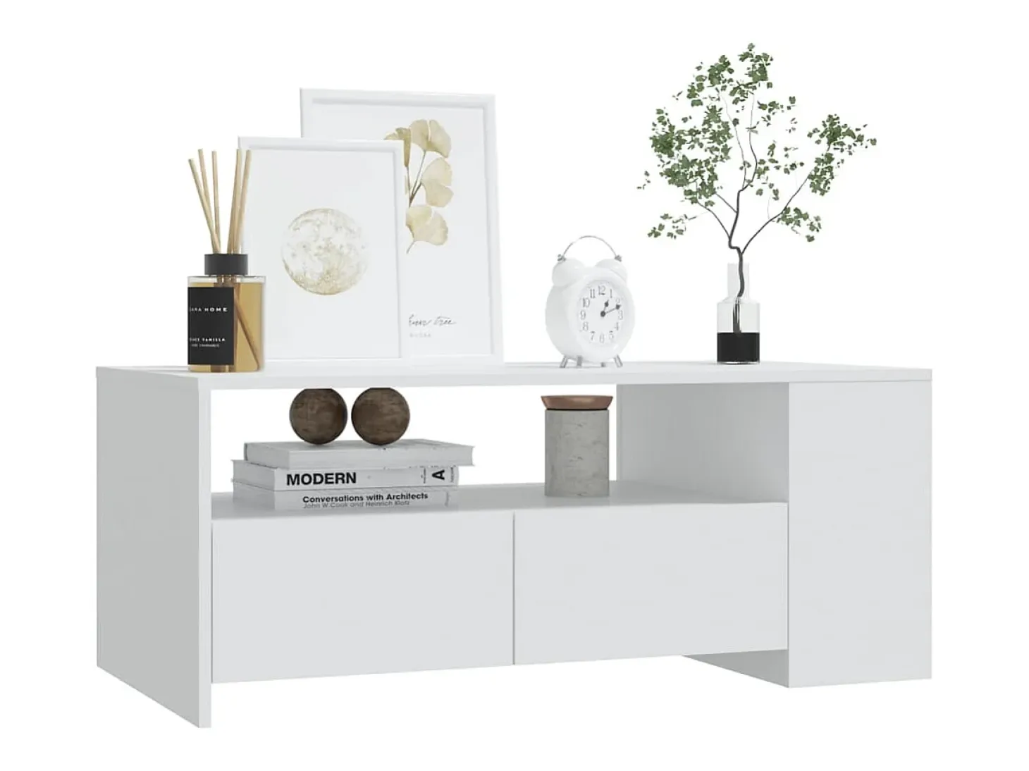 Mesa de centro madera contrachapada blanco 102x55x42 cm
