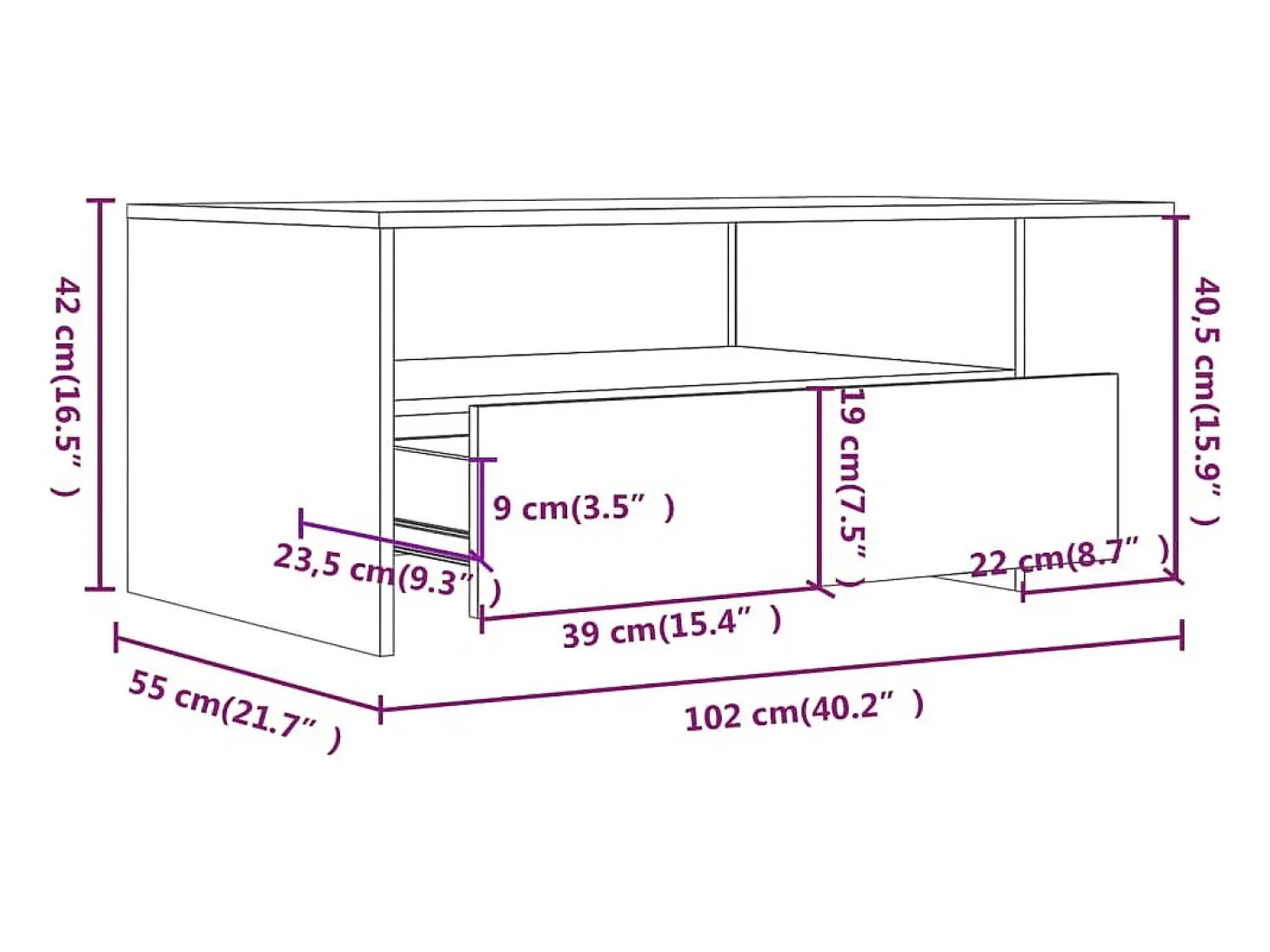 Mesa de centro madera contrachapada blanco 102x55x42 cm