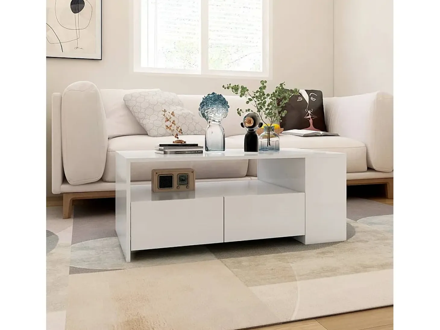 Mesa de centro madera contrachapada blanco 102x55x42 cm