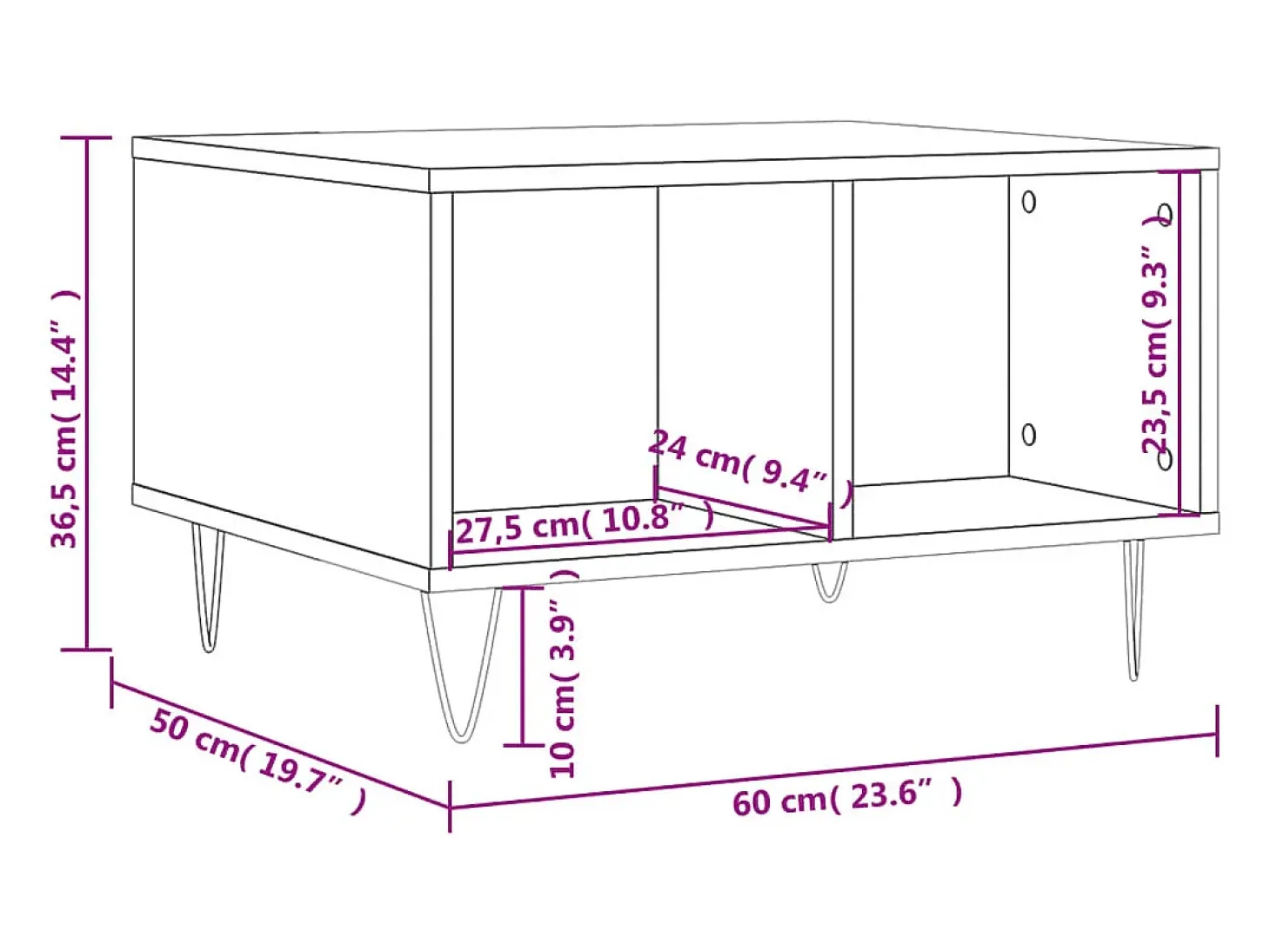 Mesa de centro madera contrachapada roble Sonoma 60x50x36,5 cm