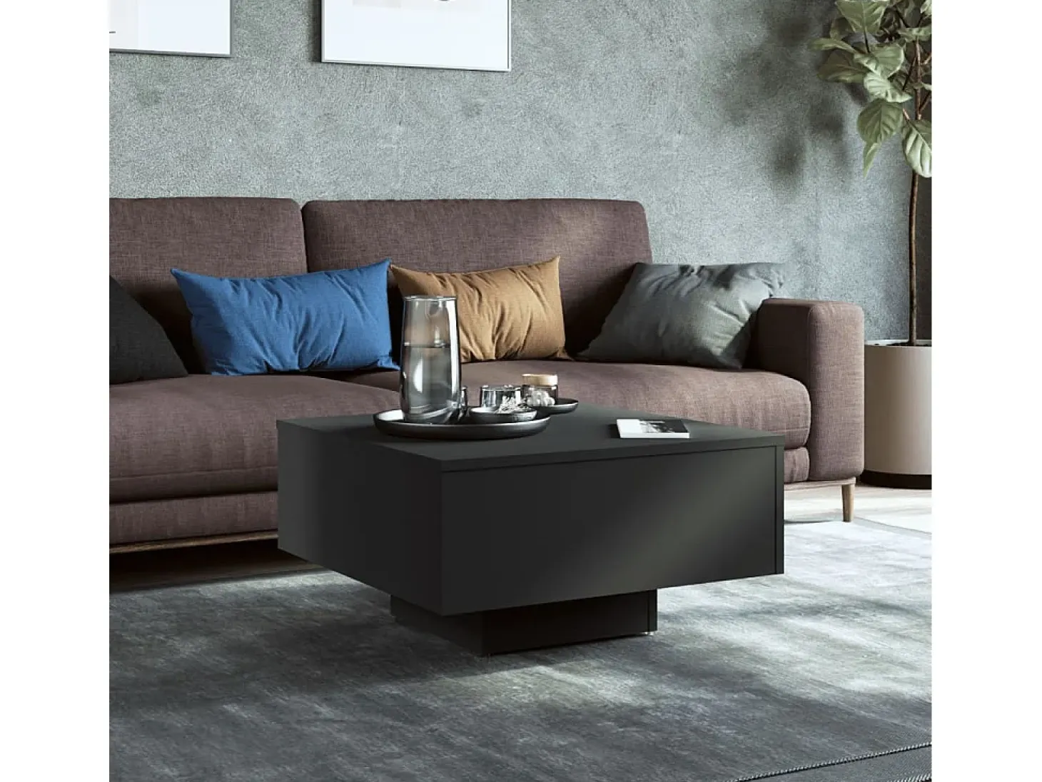 Mesa de centro madera contrachapada negro 60x60x31,5 cm
