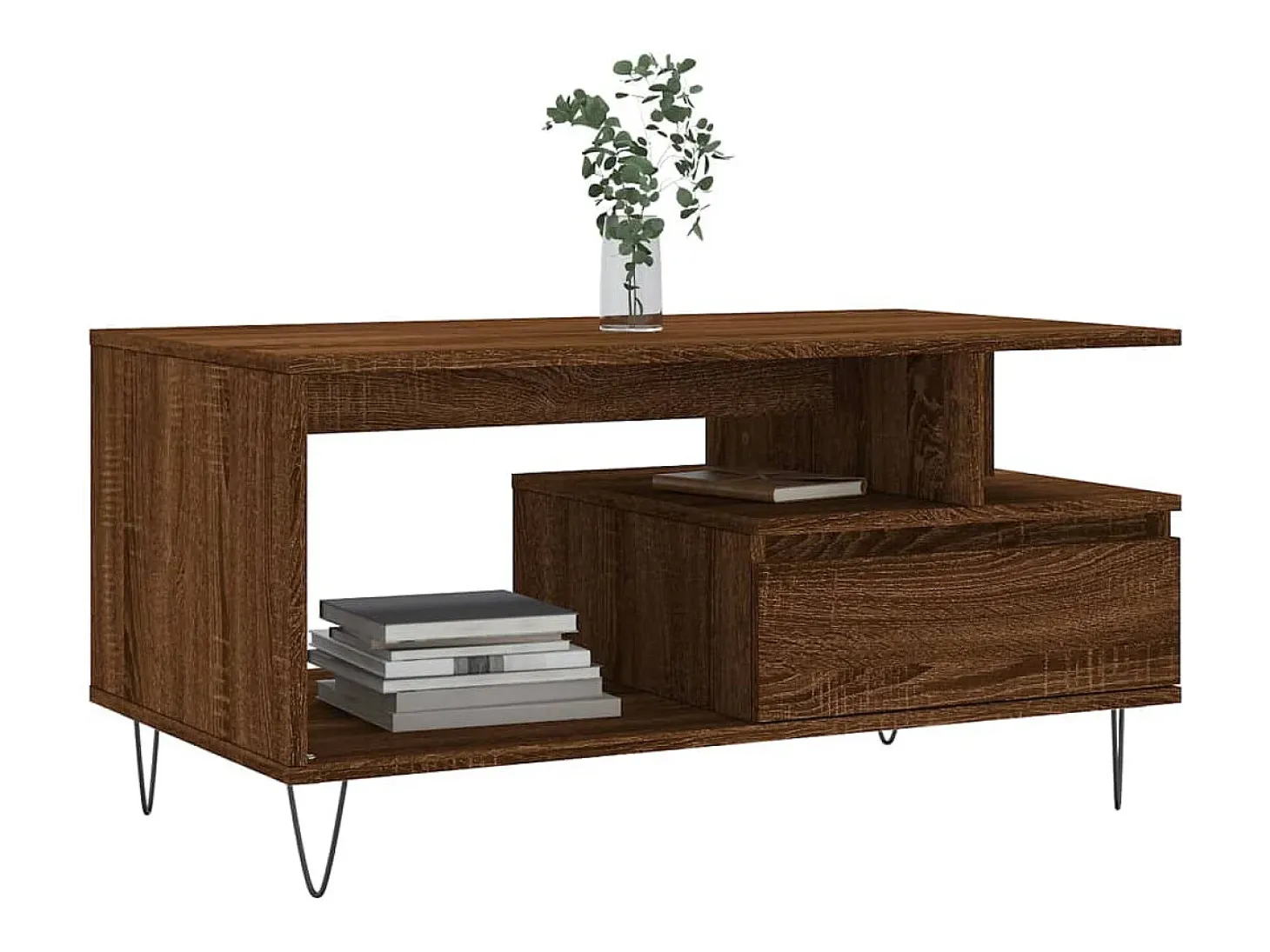 Mesa de centro madera contrachapada roble marrón 90x49x45 cm
