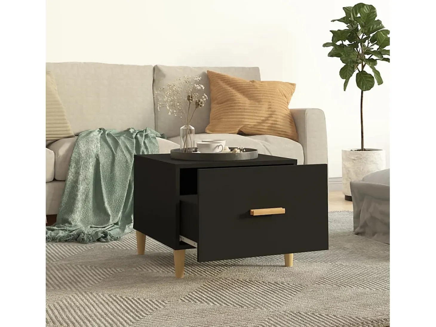 Mesa de centro madera contrachapada negro 50x50x40 cm