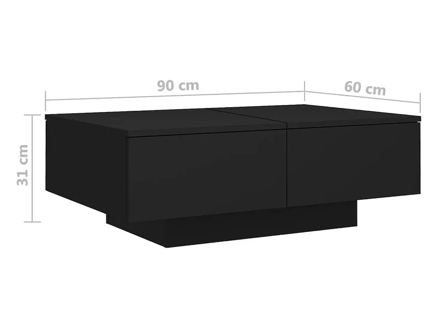 Mesa de centro madera contrachapada negro 90x60x31 cm