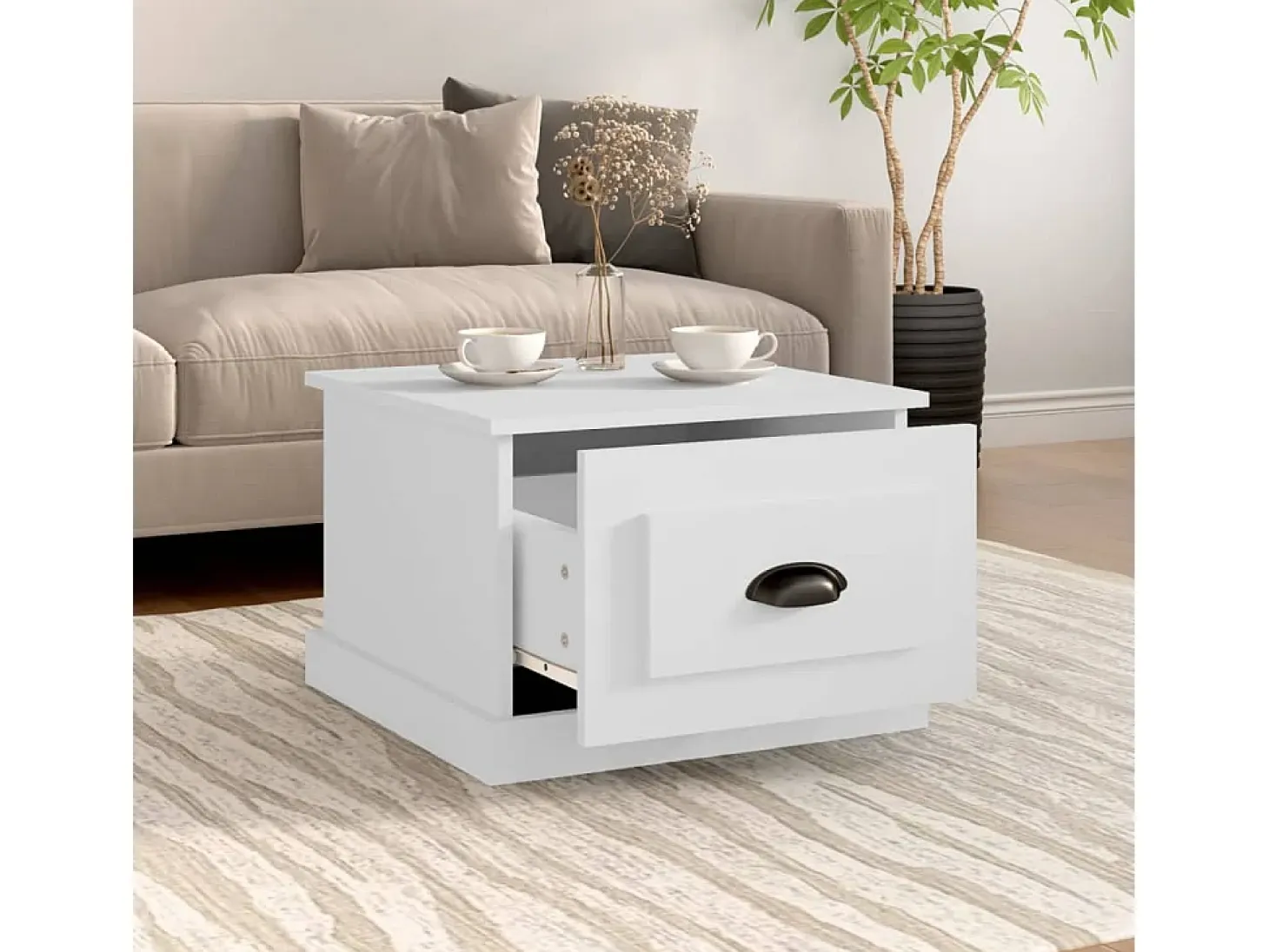 Mesa de centro madera contrachapada blanco 50x50x35 cm ES62071