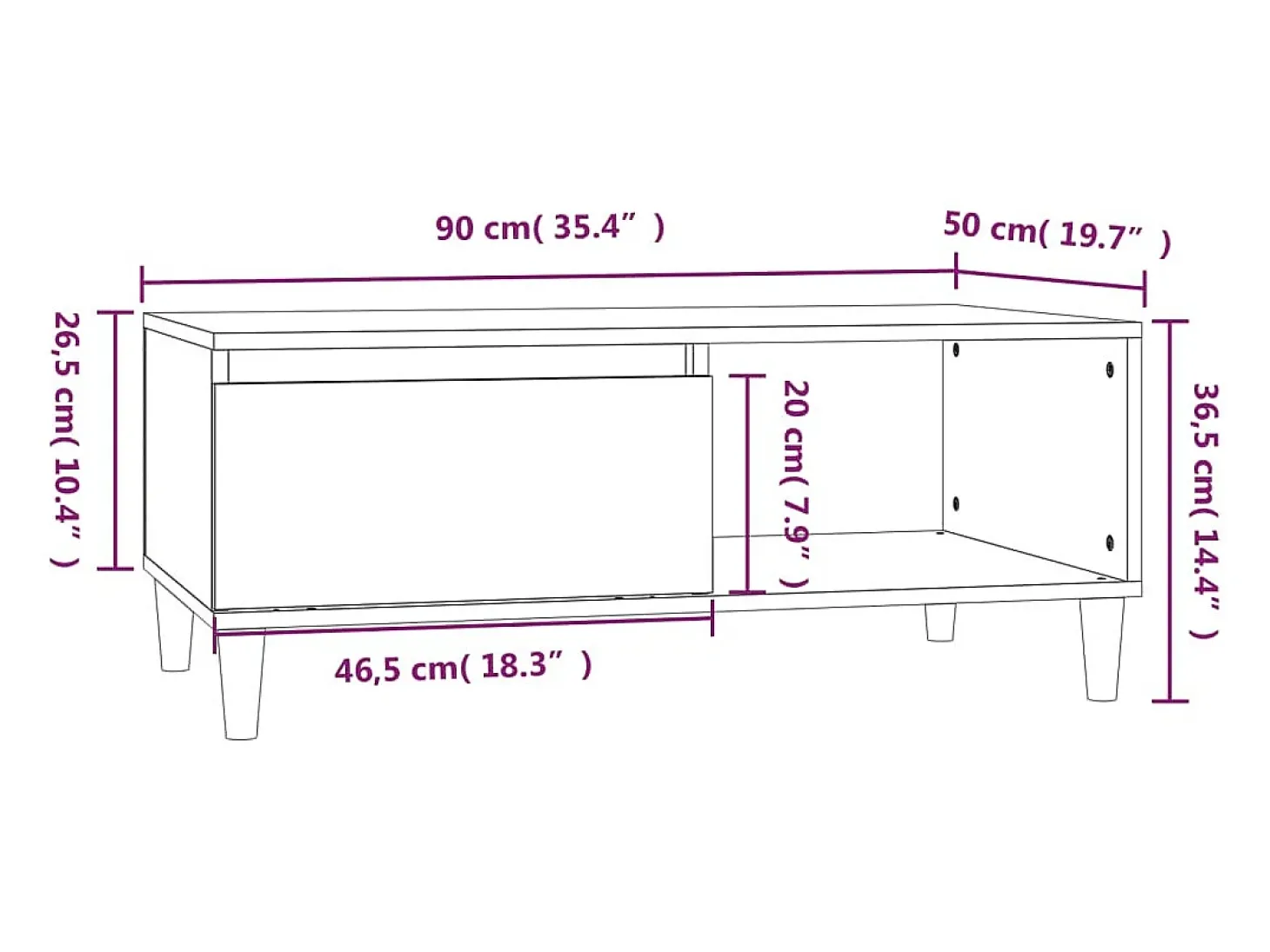 Mesa de centro madera contrachapada negro 90x50x36,5 cm