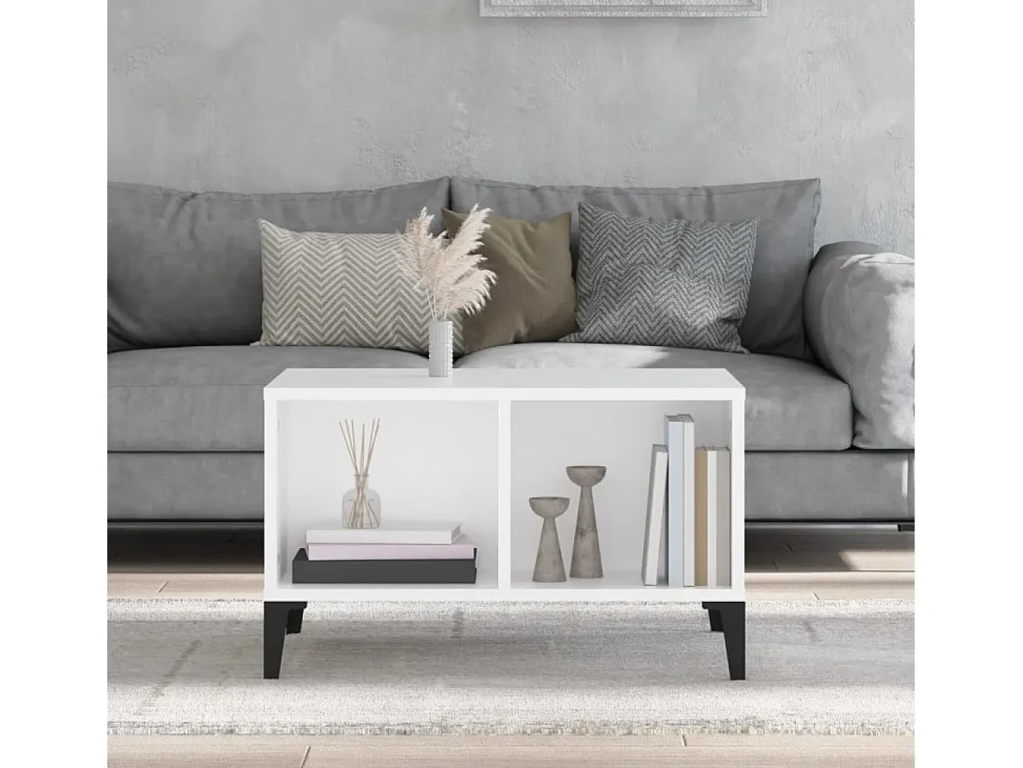 Mesa de centro madera contrachapada blanco 60x50x36,5 cm