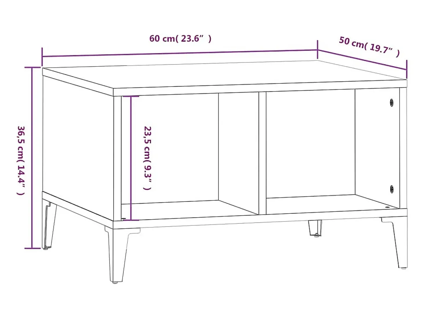 Mesa de centro madera contrachapada blanco 60x50x36,5 cm