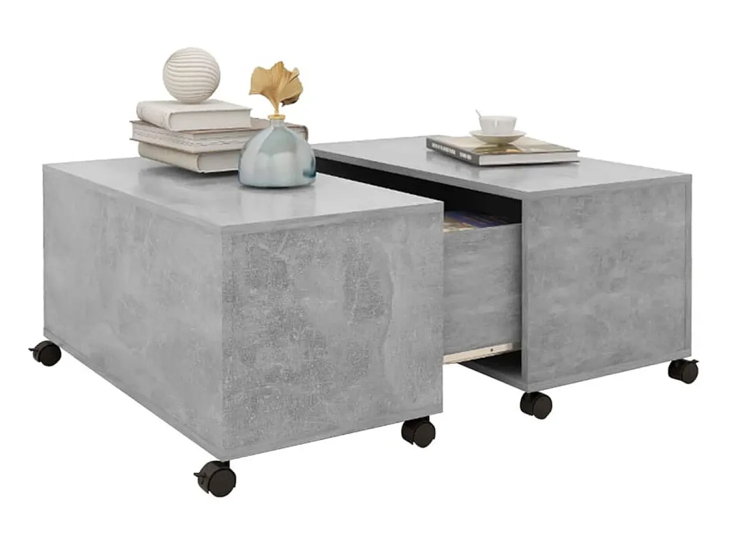 Mesa de centro madera contrachapada gris hormigón 75x75x38 cm
