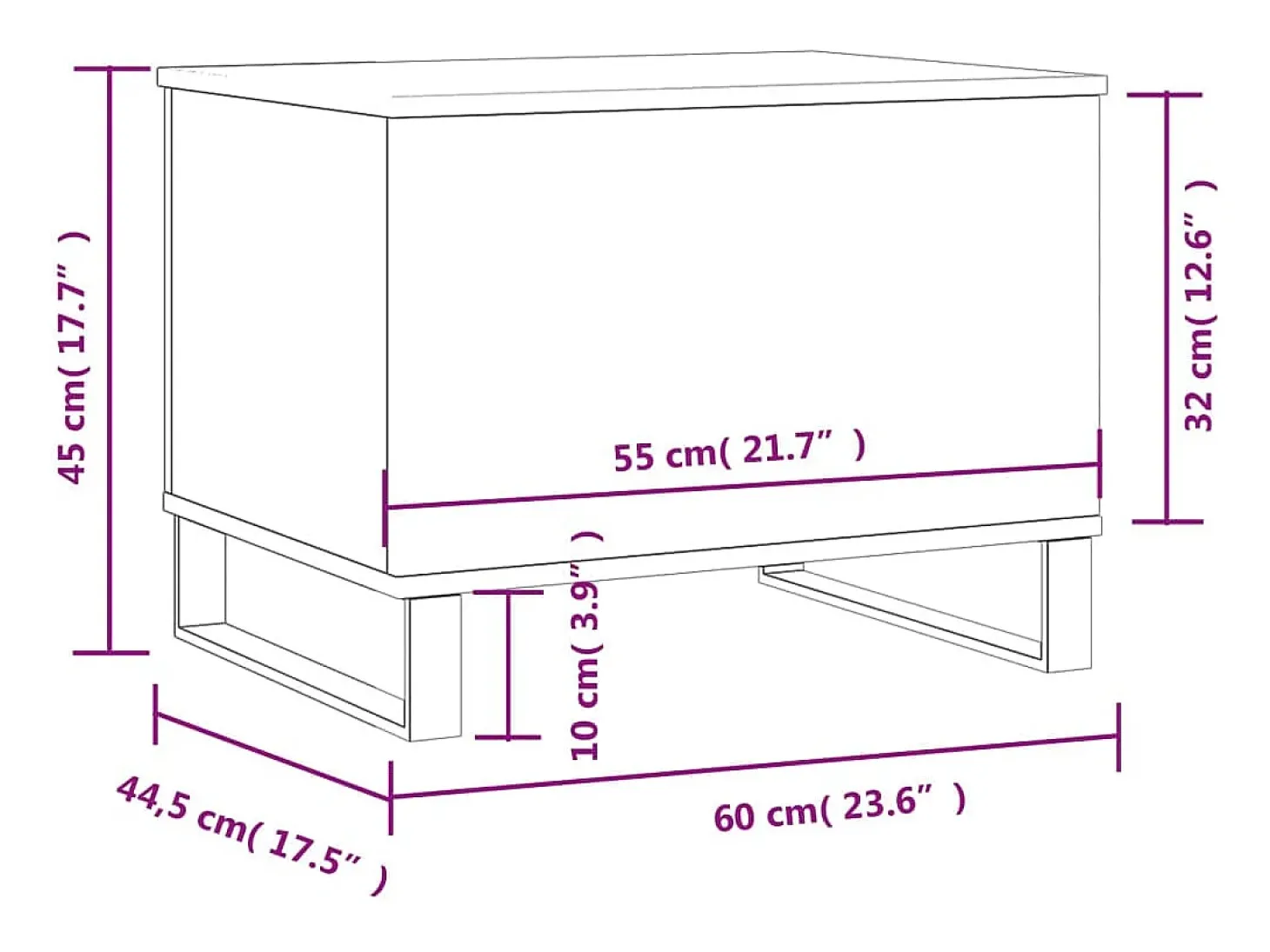 Mesa de centro madera contrachapada roble marrón 60x44,5x45 cm