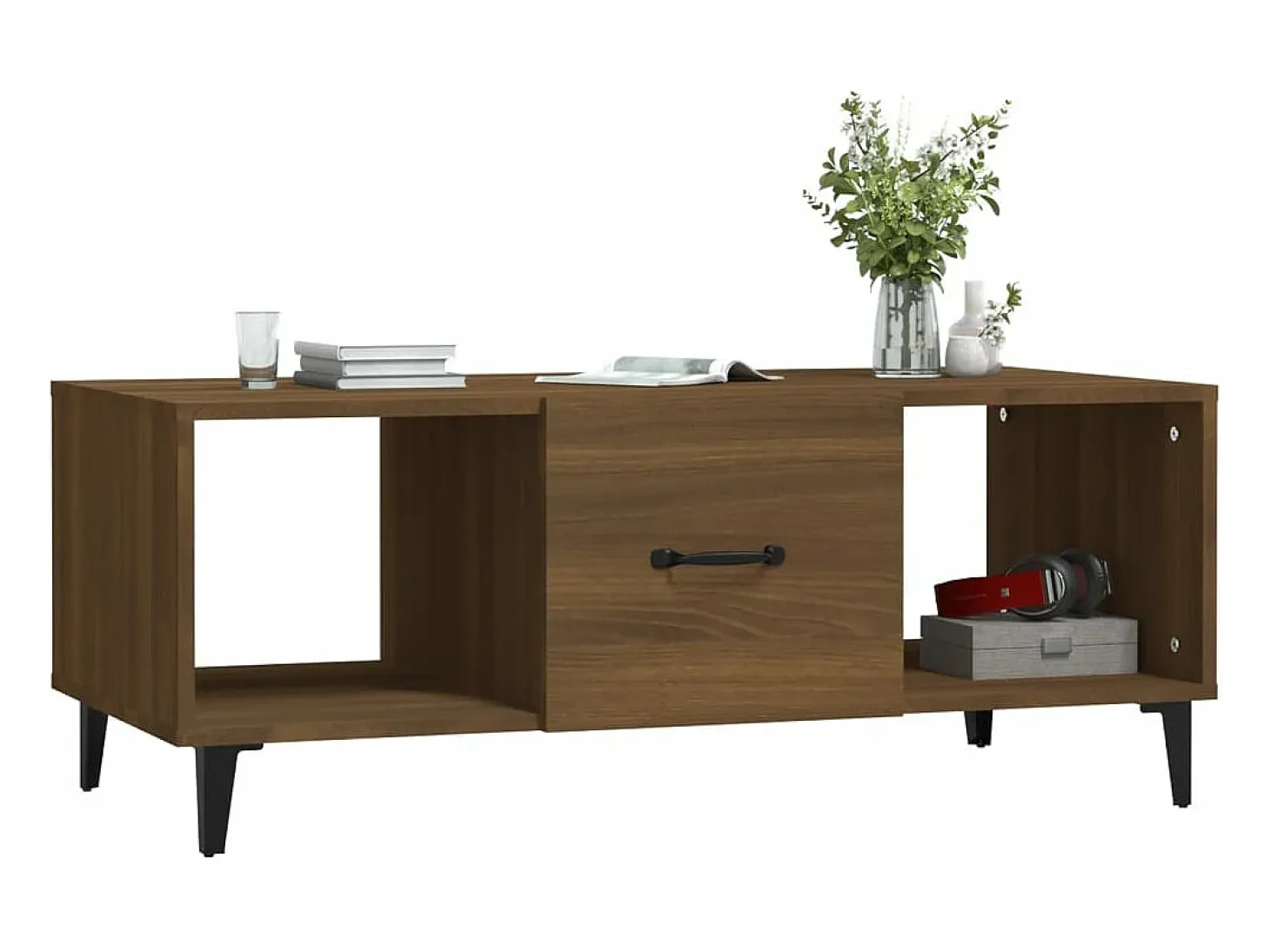 Mesa de centro madera contrachapada marrón roble 102x50x40 cm