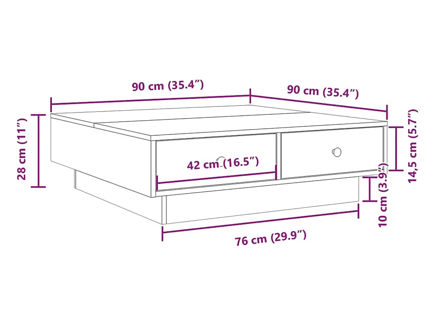 Mesa de centro madera de ingeniería roble ahumado 90x90x28 cm