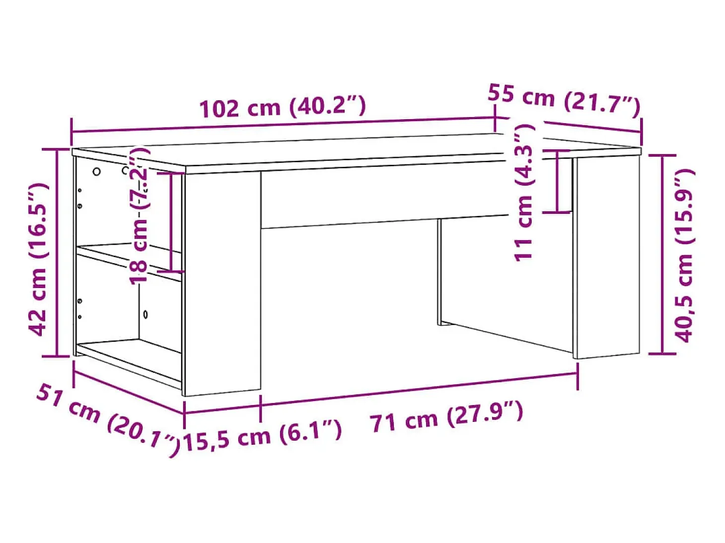 Mesa de centro madera de ingeniería gris hormigón 102x55x42 cm