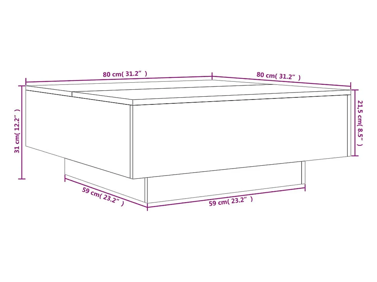 Mesa de centro madera de ingeniería blanco 80x80x31 cm