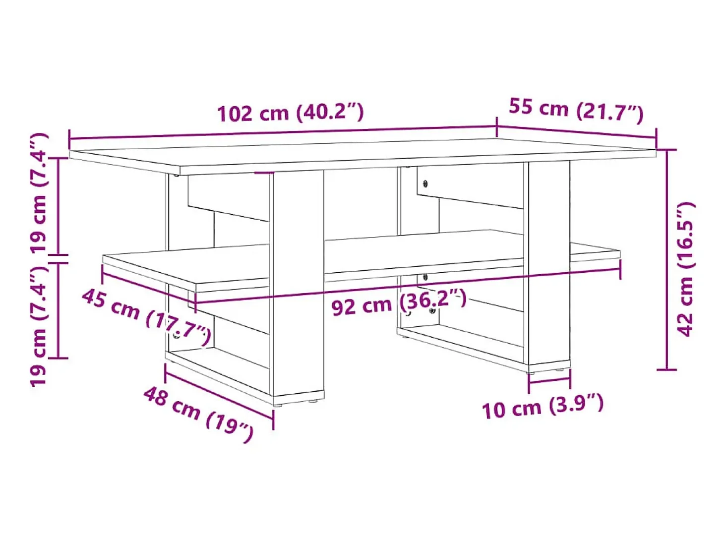 Mesa de centro madera de ingeniería gris hormigón 102x55x42 cm