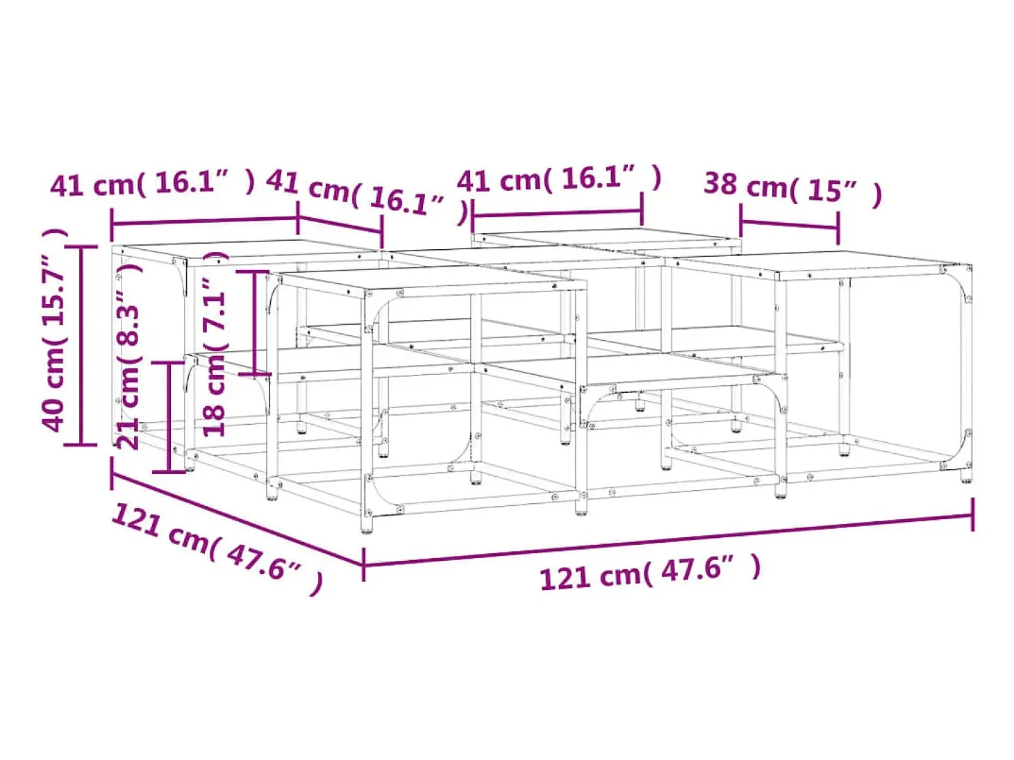 Mesa de centro madera de ingeniería roble marrón 121x121x40 cm