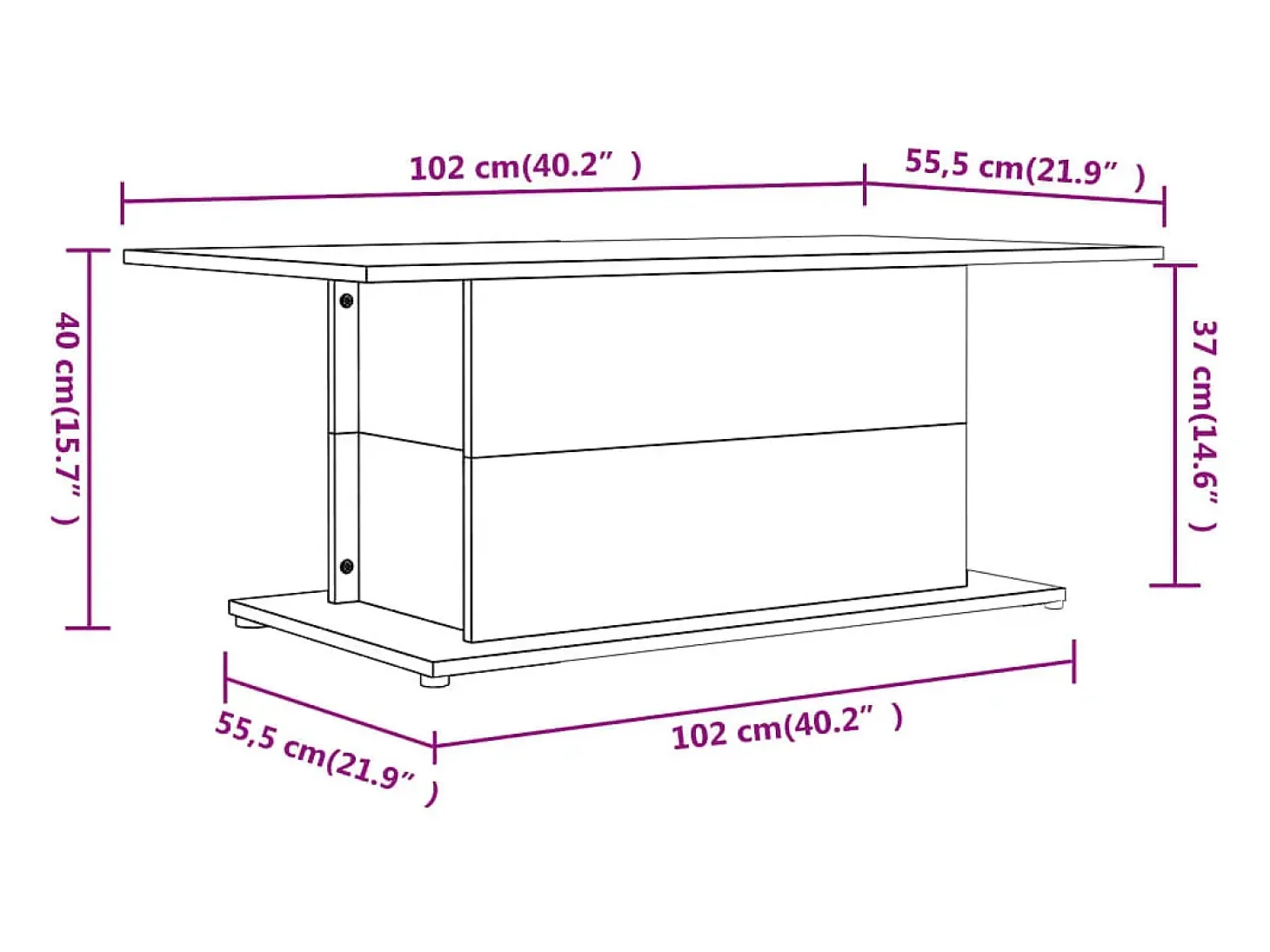 Mesa de centro madera de ingeniería roble ahumado 102x55,5x40cm