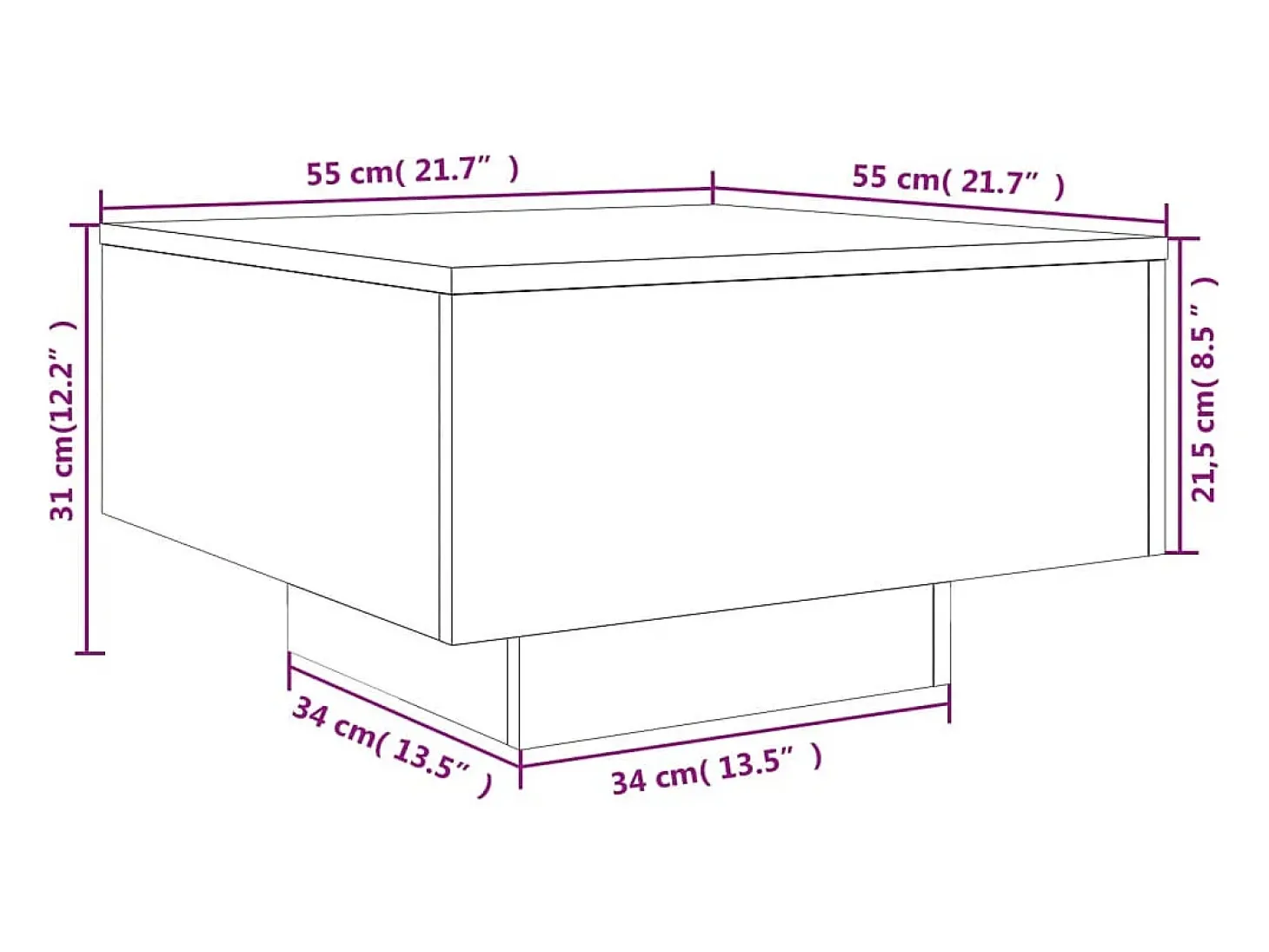 Mesa de centro madera de ingeniería gris hormigón 55x55x31 cm