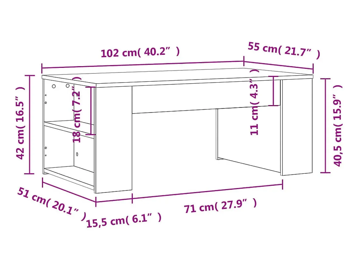 Mesa de centro madera de ingeniería negra 102x55x42 cm