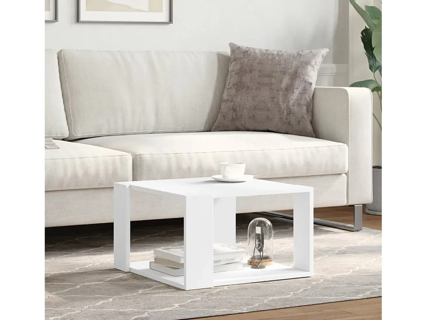 Mesa de centro madera de ingeniería blanca 51,5x51,5x30 cm