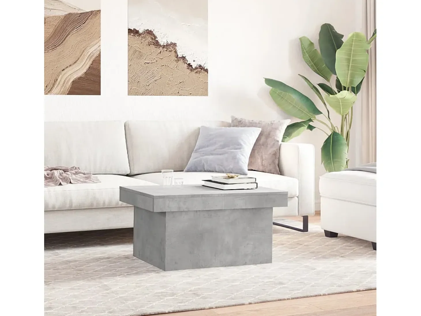 Mesa de centro madera de ingeniería gris hormigón 80x55x40 cm