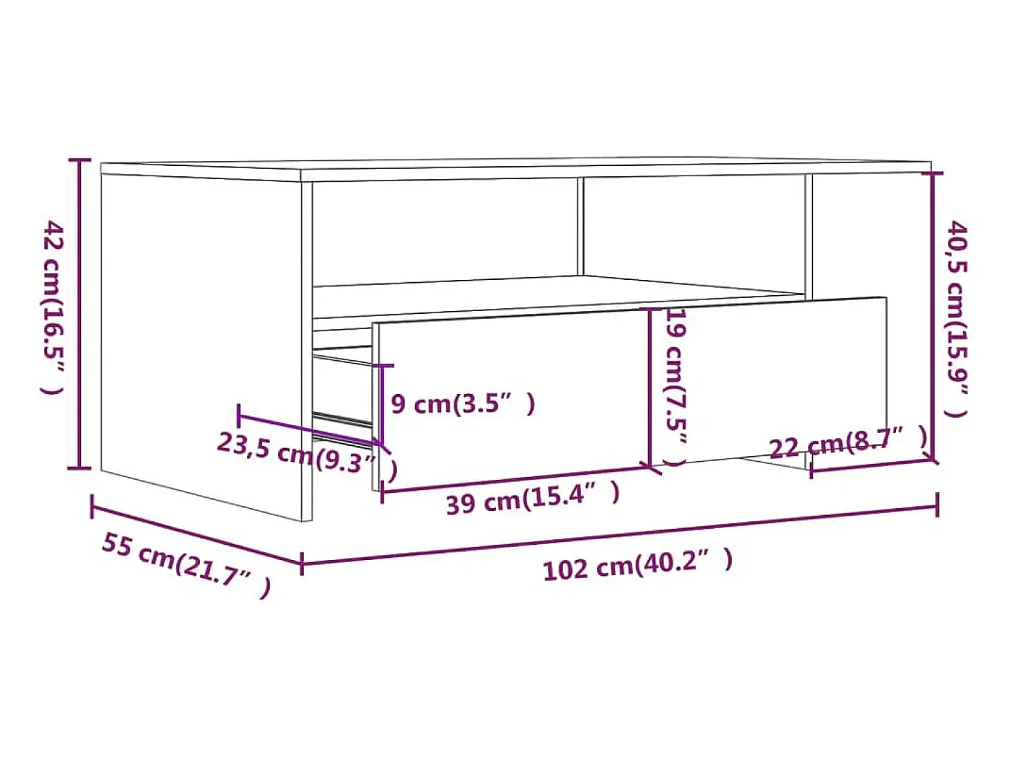 Mesa de centro madera de ingeniería roble ahumado 102x55x42 cm