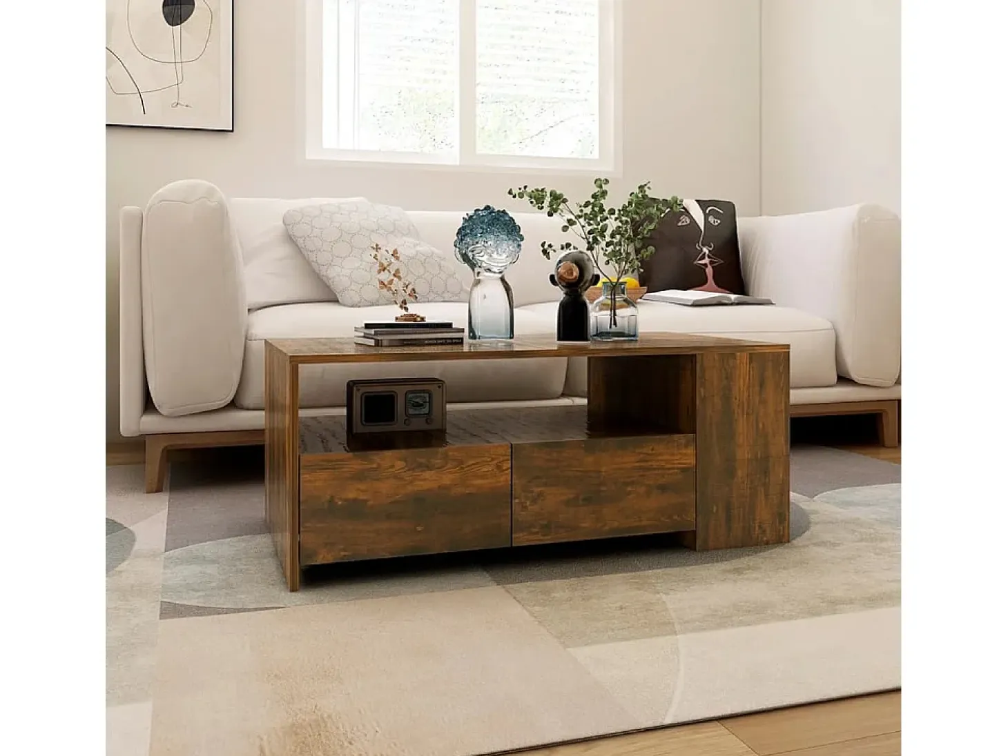 Mesa de centro madera de ingeniería roble ahumado 102x55x42 cm