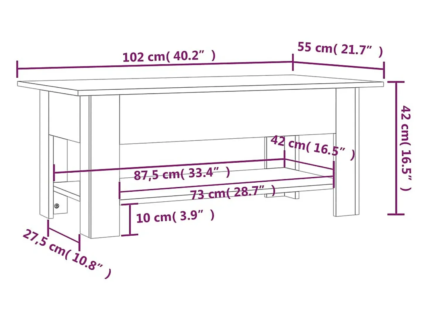 Mesa de centro madera de ingeniería roble Sonoma 102x55x42 cm