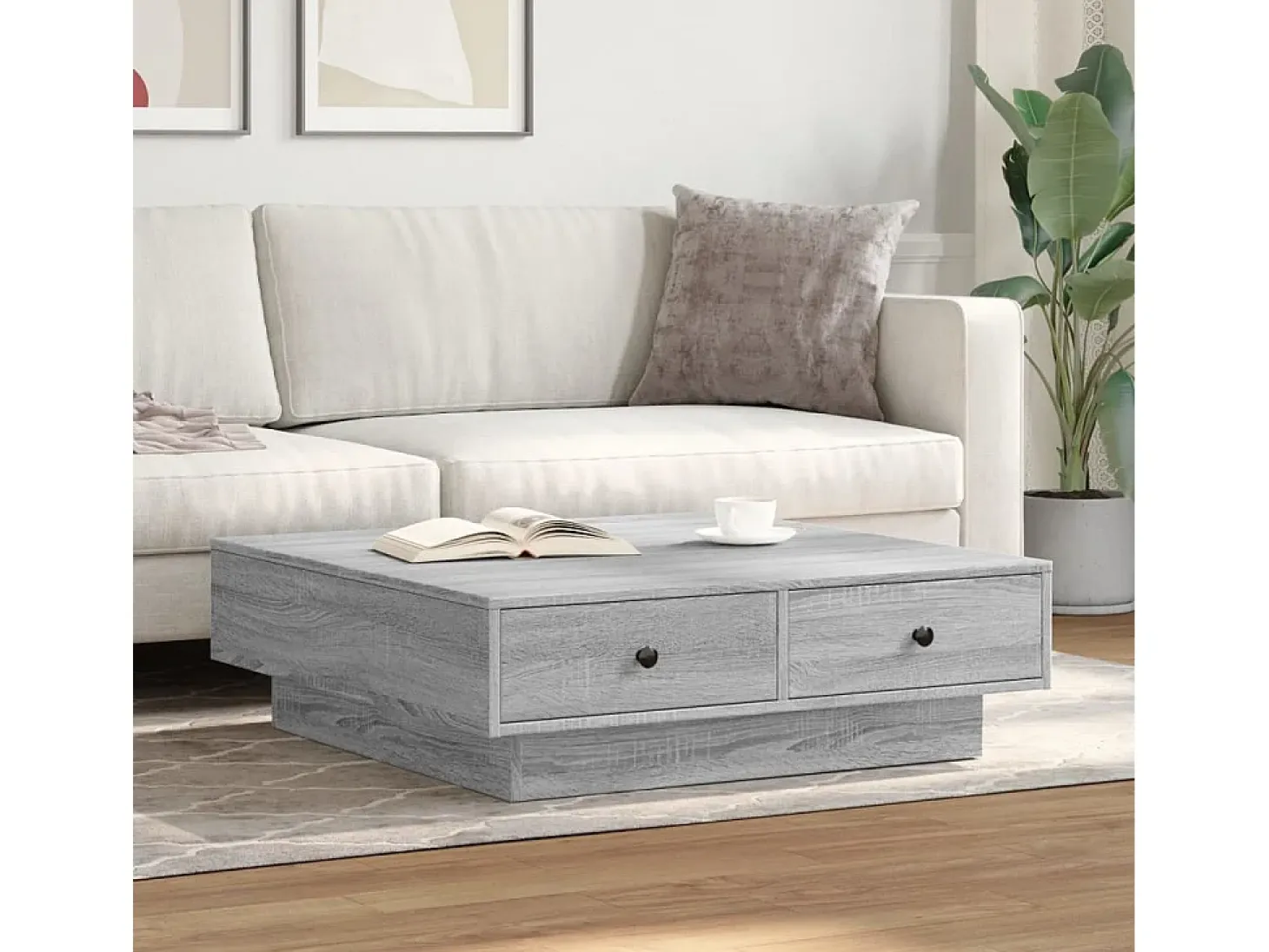 Mesa de centro madera de ingeniería gris Sonoma 90x90x28 cm