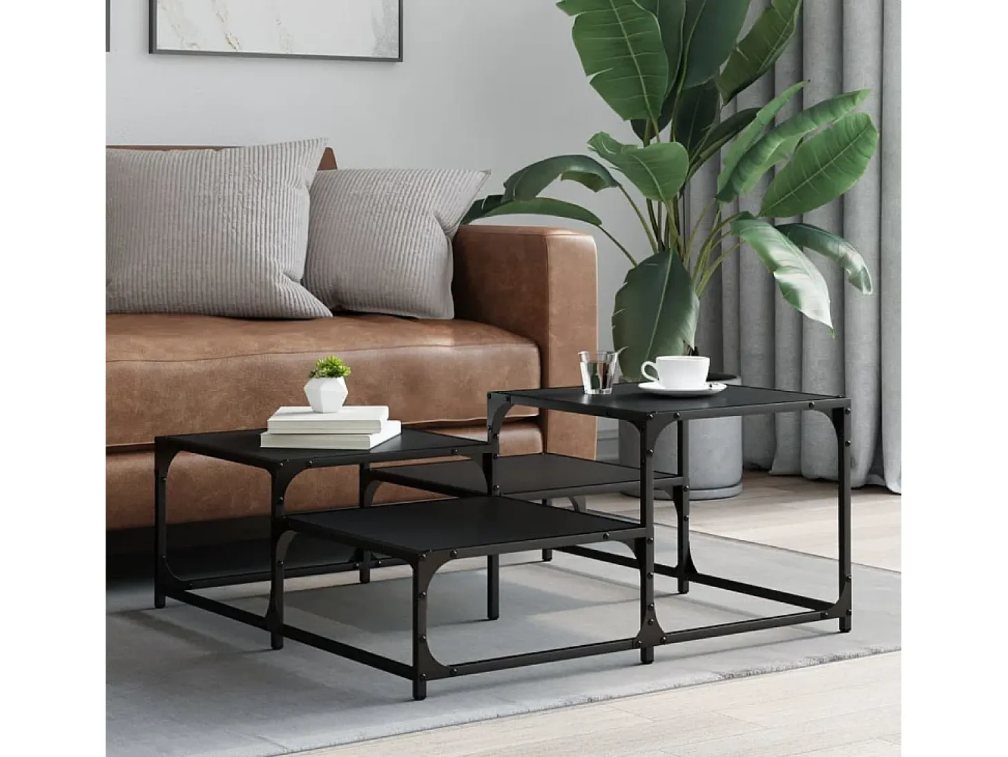 Mesa de centro madera de ingeniería negra 87,5x87,5x40 cm