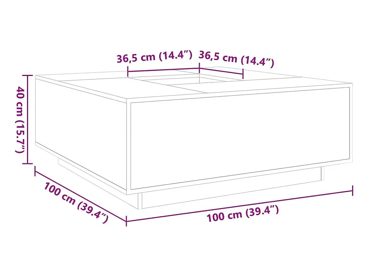 Mesa de centro madera de ingeniería blanca 100x100x40 cm