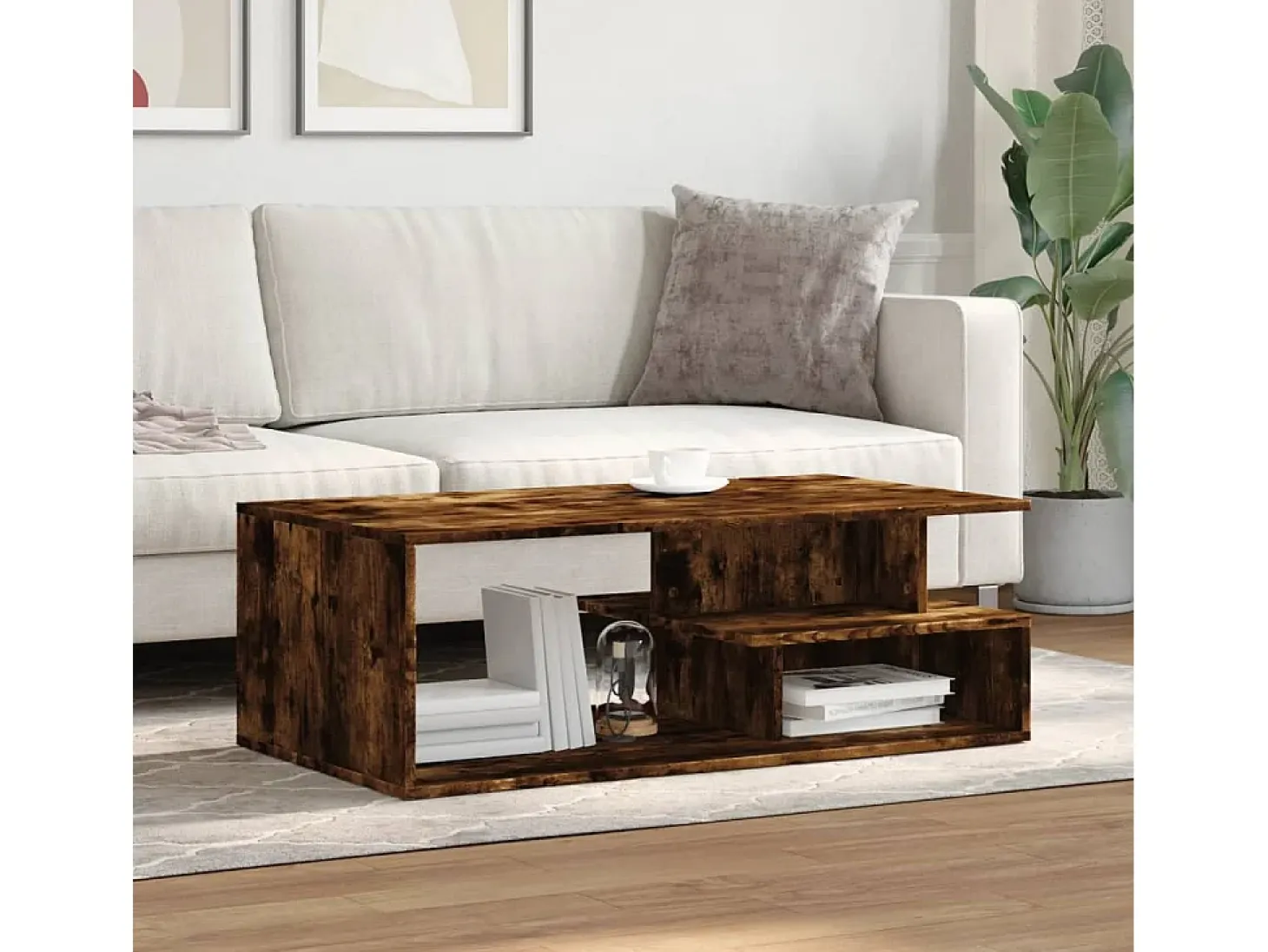Mesa de centro madera de ingeniería roble ahumado 102x55x35 cm