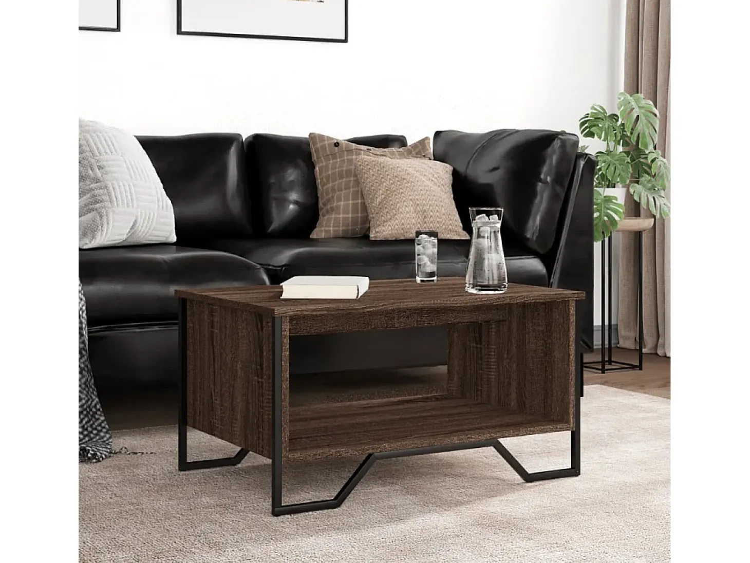 Mesa de centro madera de ingeniería marrón roble 75x51x40 cm