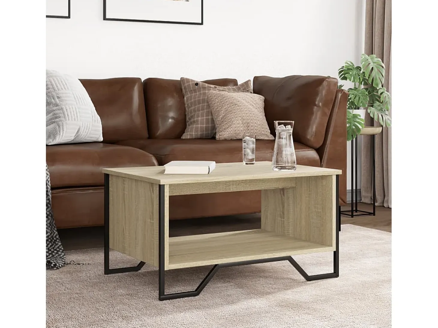 Mesa de centro madera de ingeniería roble Sonoma 75x51x40 cm