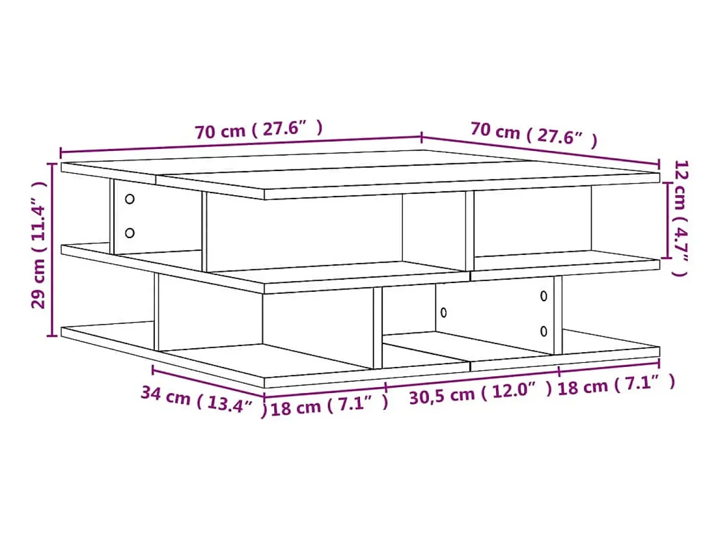 Mesa de centro madera de ingeniería roble ahumado 70x70x29 cm