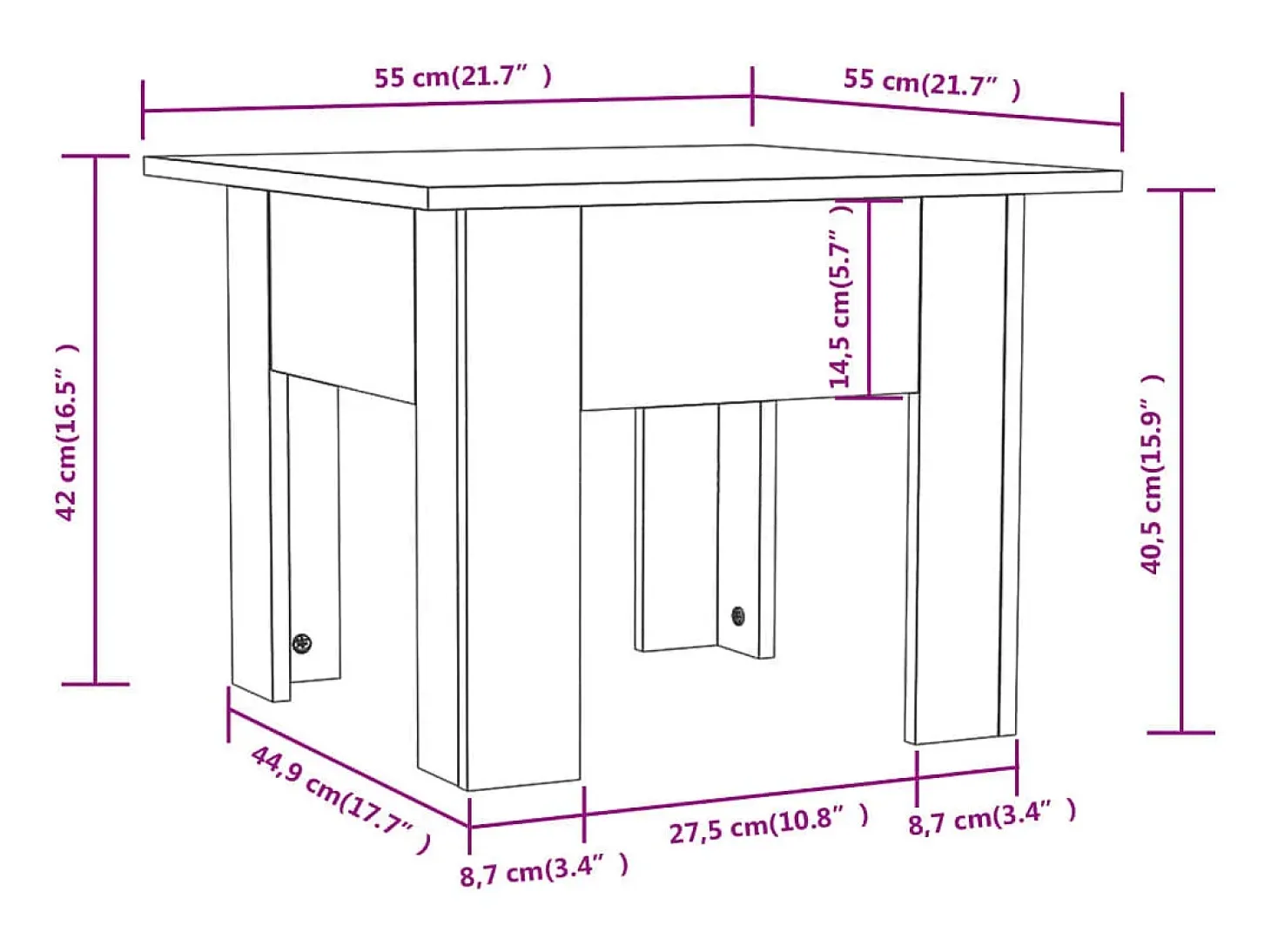 Mesa de centro madera de ingeniería gris Sonoma 55x55x42 cm