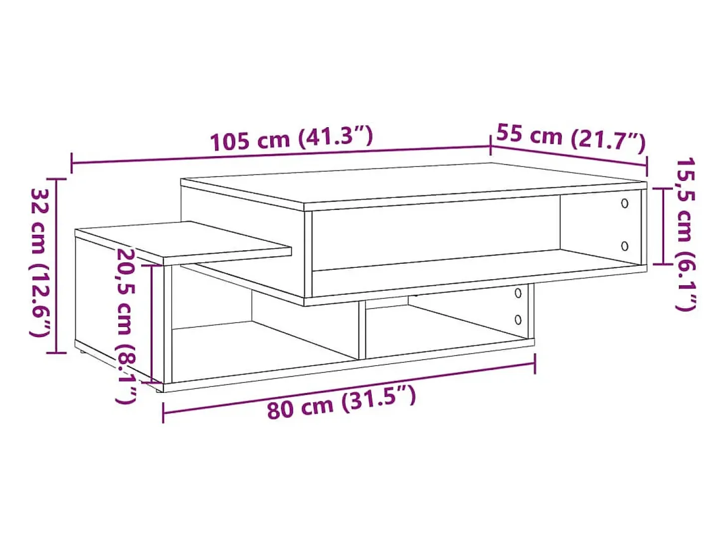 Mesa de centro madera de ingeniería envejecida 105x55x32 cm