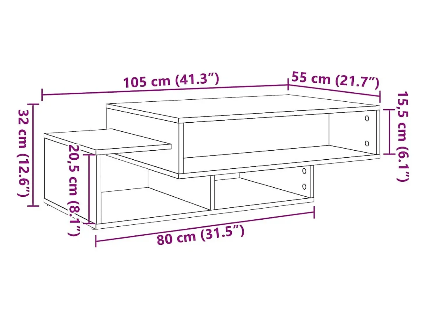 Mesa de centro madera de ingeniería roble artisan 105x55x32 cm