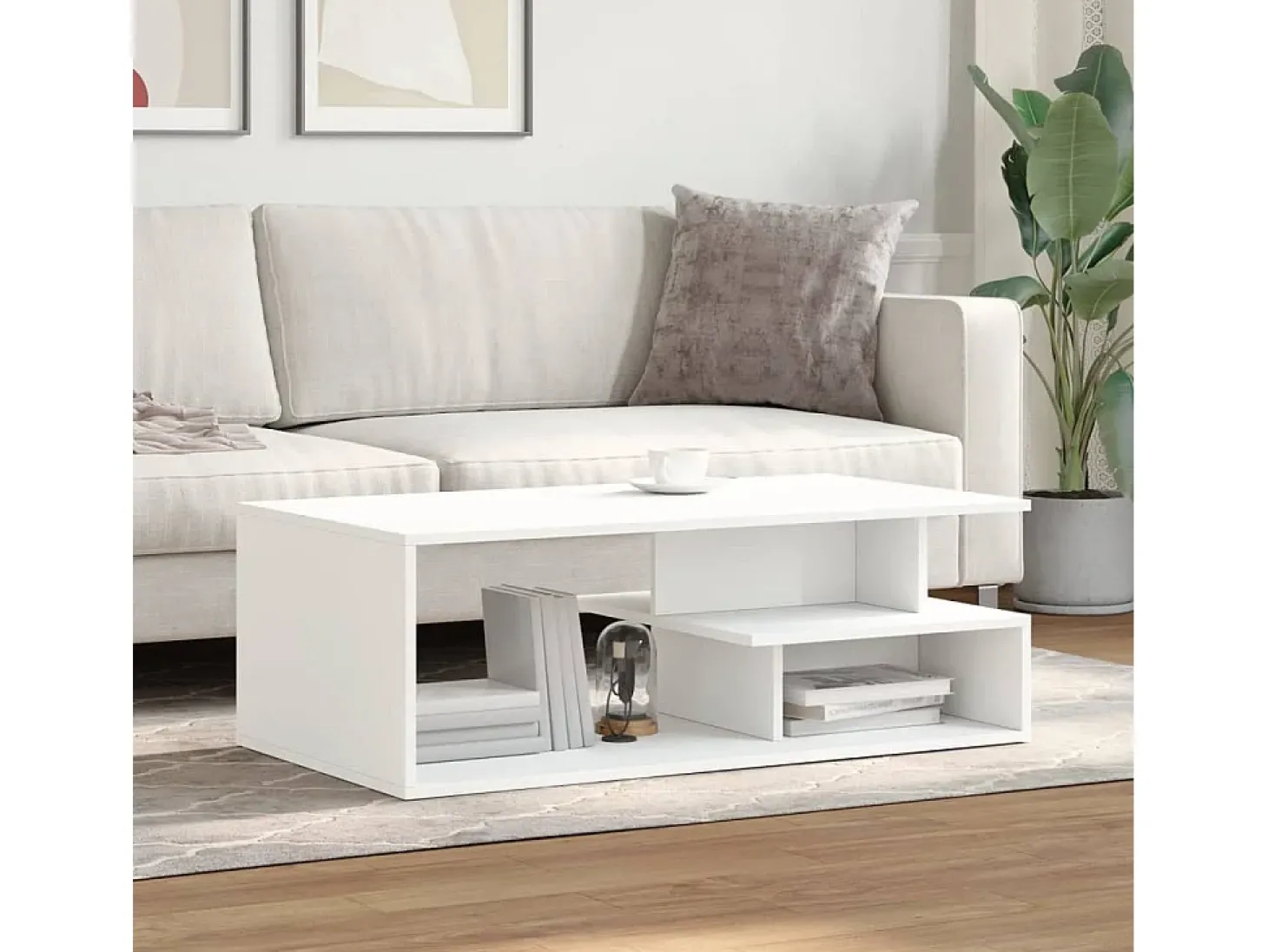 Mesa de centro madera de ingeniería blanco 102x55x35 cm