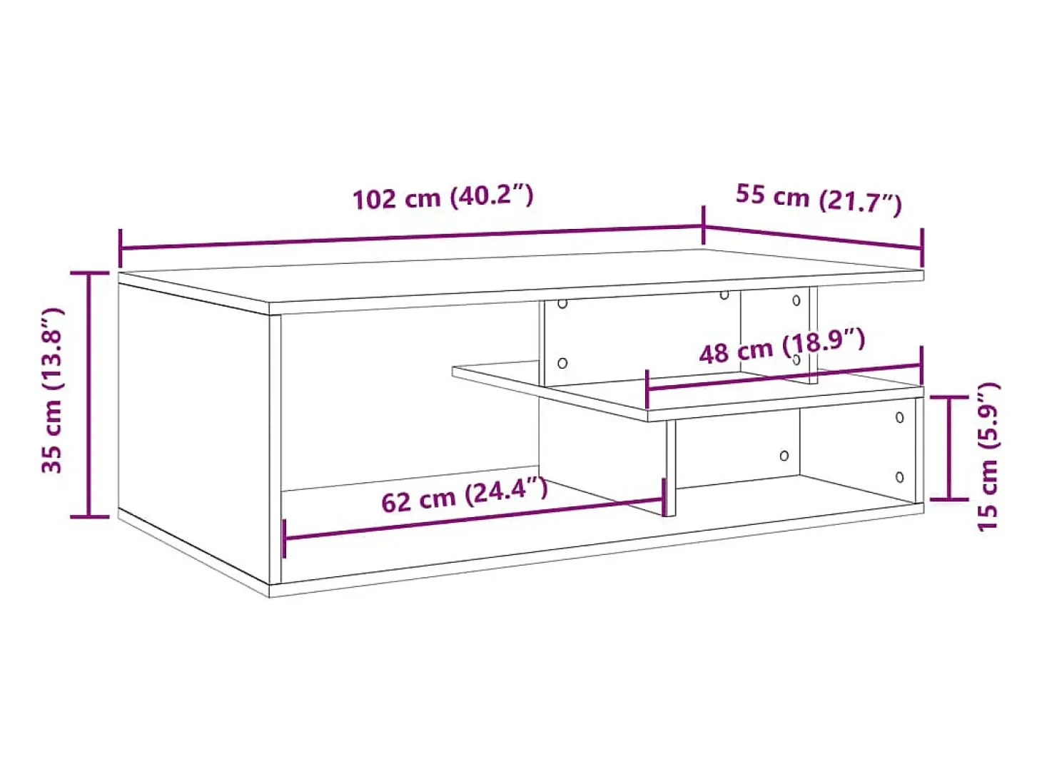 Mesa de centro madera de ingeniería blanco 102x55x35 cm