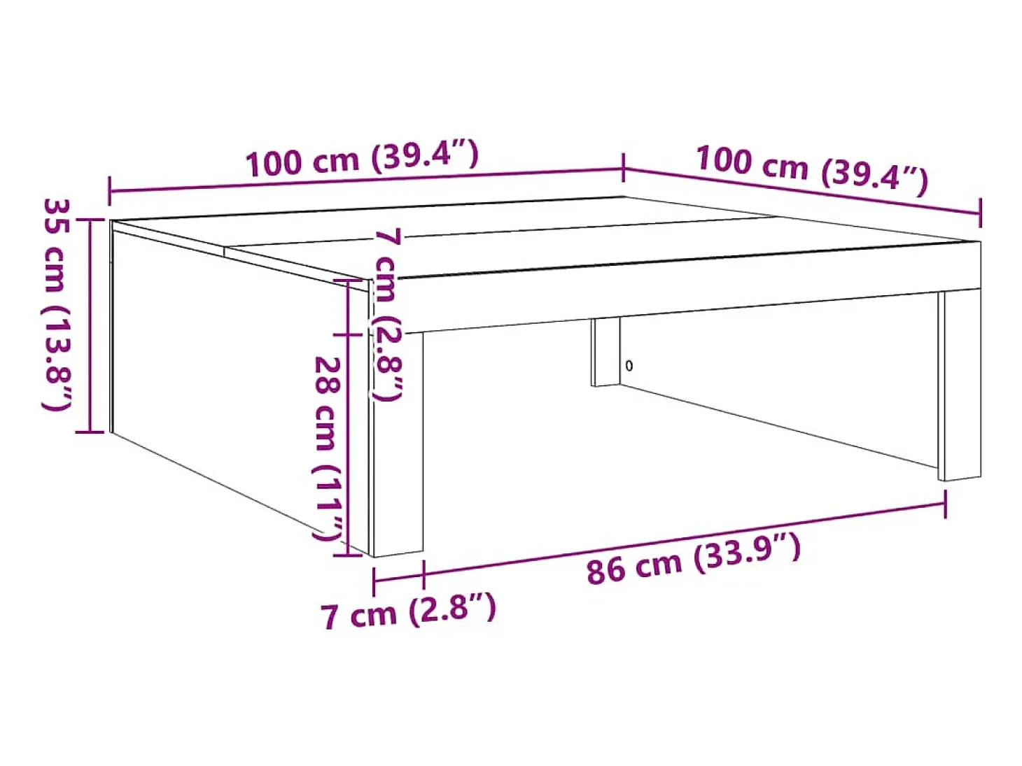 Mesa de centro madera de ingeniería envejecida 100x100x35 cm