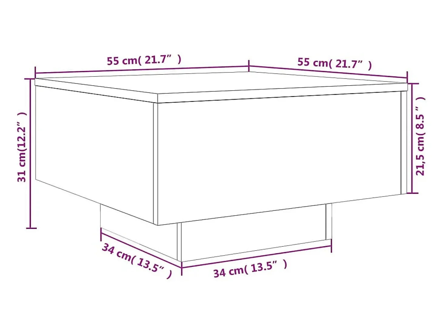 Mesa de centro madera de ingeniería blanco 55x55x31 cm