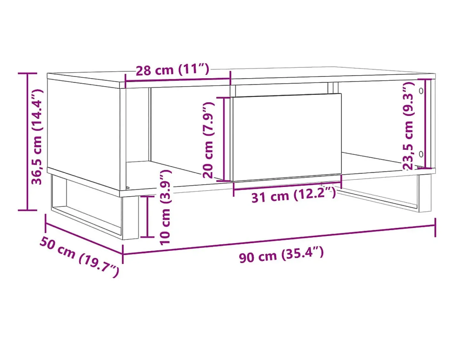 Mesa de centro madera de ingeniería envejecida 90x50x36,5 cm