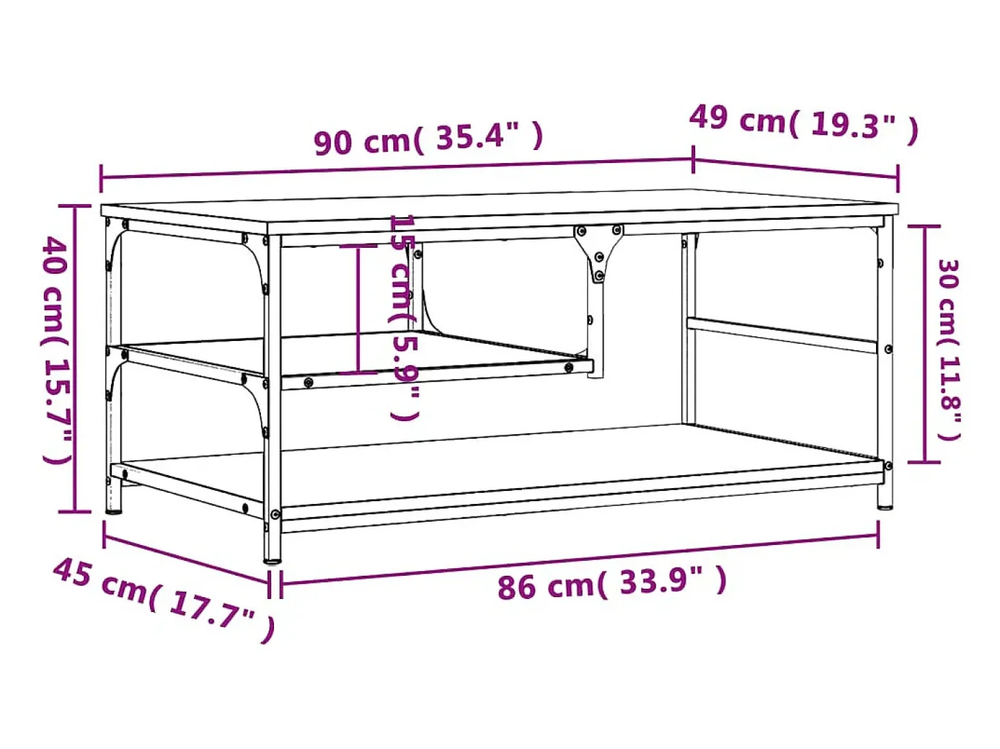 Mesa de centro madera de ingeniería roble Sonoma 90x49x40 cm