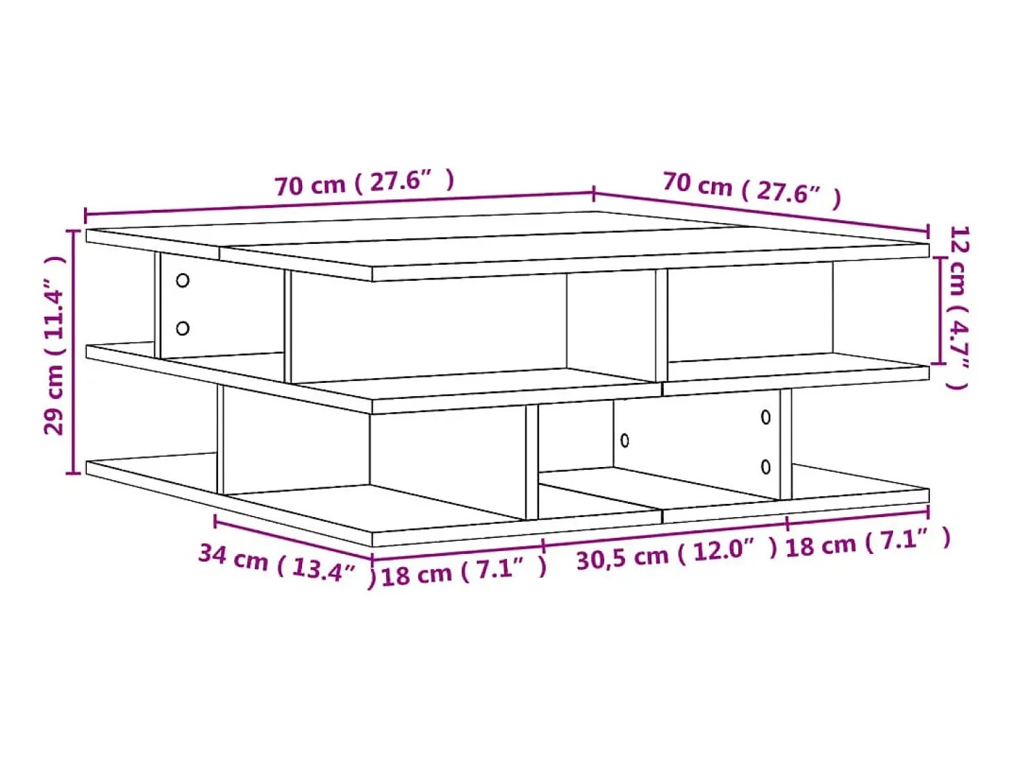 Mesa de centro madera de ingeniería negro 70x70x29 cm
