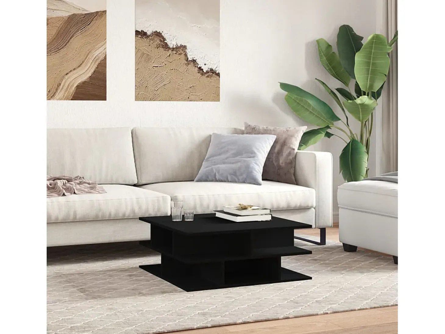 Mesa de centro madera de ingeniería negro 70x70x29 cm