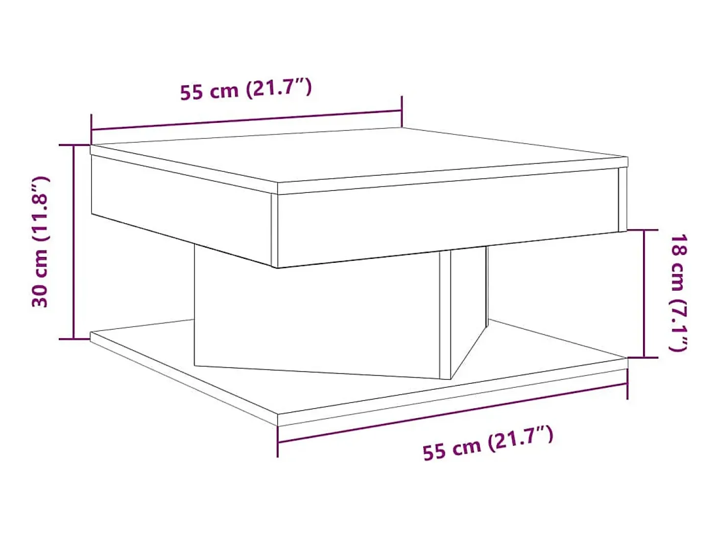 Mesa de centro madera ingeniería roble artisan 55x55x30 cm