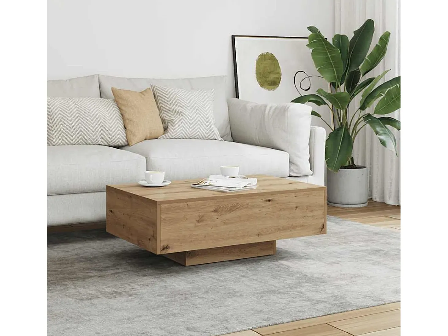 Mesa de centro madera ingeniería roble artisan 85x55x31 cm
