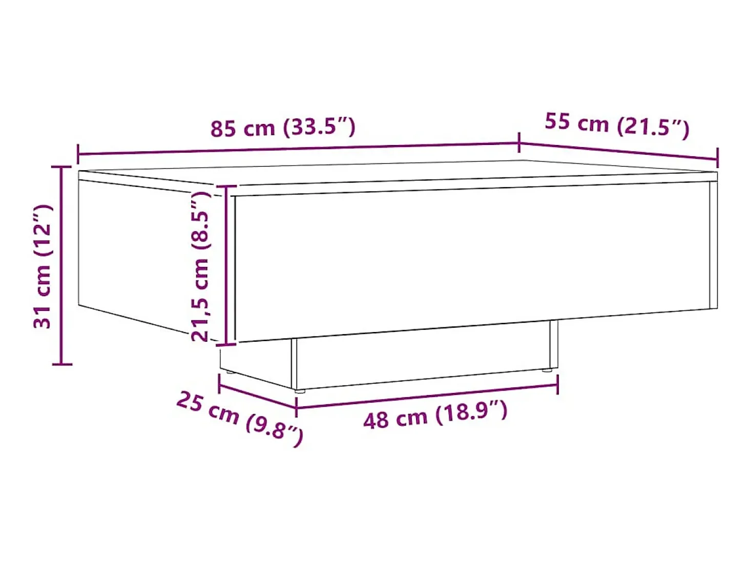 Mesa de centro madera ingeniería roble artisan 85x55x31 cm